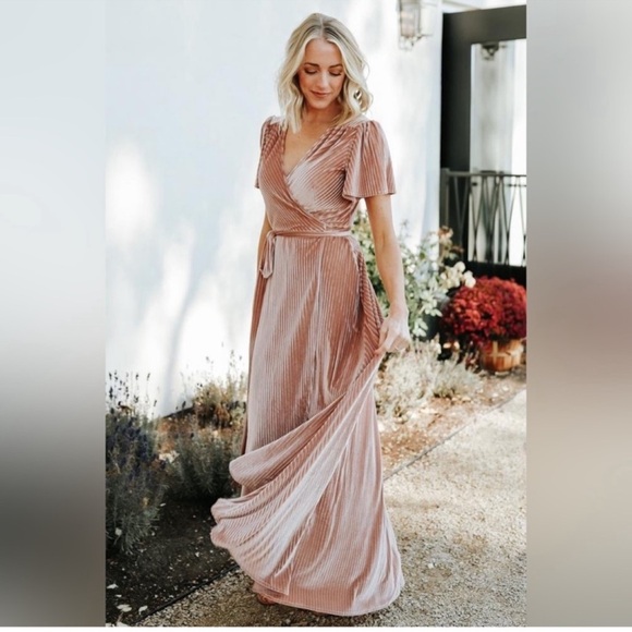 BALTIC BORN Women’s Andi Ribbed Velvet Wrap Dress Maxi Champagne Wedding XXL - Picture 17 of 17